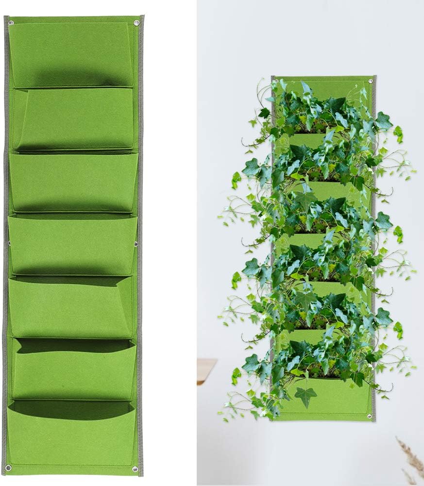 Fydun 7Pocket Vertical Felt Plant Bag Breathable Wall Planter for Landscape 7Pocket Vertical Felt Plant for Family