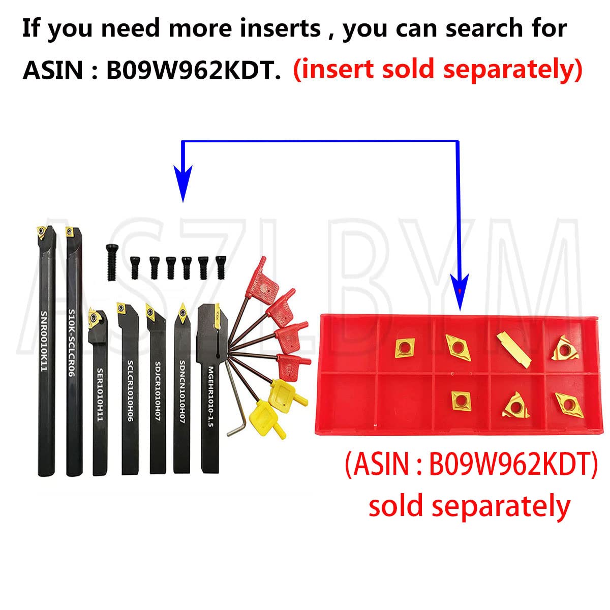 ASZLBYM 38″ 10mm Shank Indexable Carbide Lathe Turning Tool Holder Set Cutting Tools for Turning Grooving Threading Boring Bar with Carbide Turning