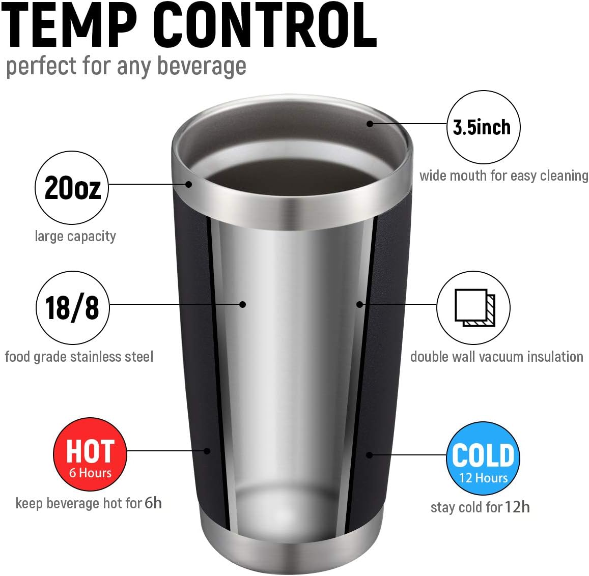 COMOOO Vaso de 20 onzas con popote de acero inoxidable aislado para café, taza de café de viaje de doble pared con tapa deslizante a prueba de