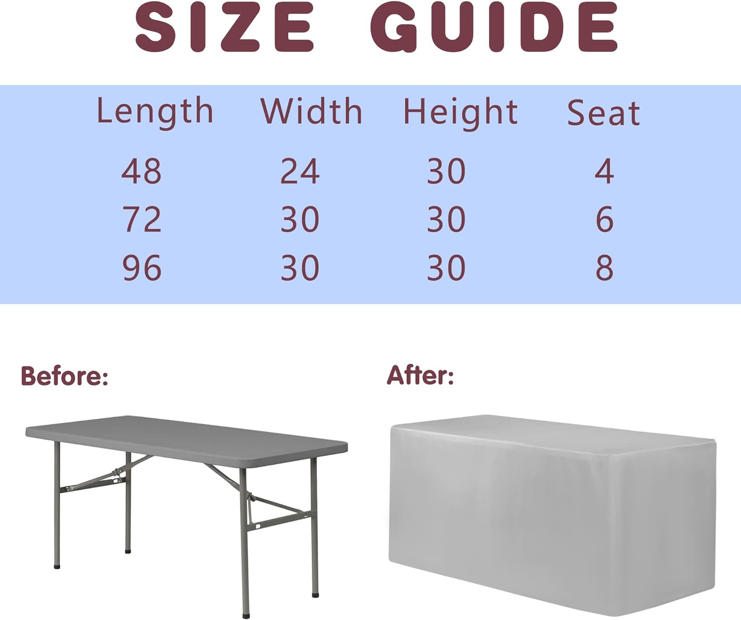 Fundas de mesa ajustables para mesas de 6 pies, 72 x 30 pulgadas, paquete de 2 manteles rectangulares de tela de poliéster para mesas plegables,