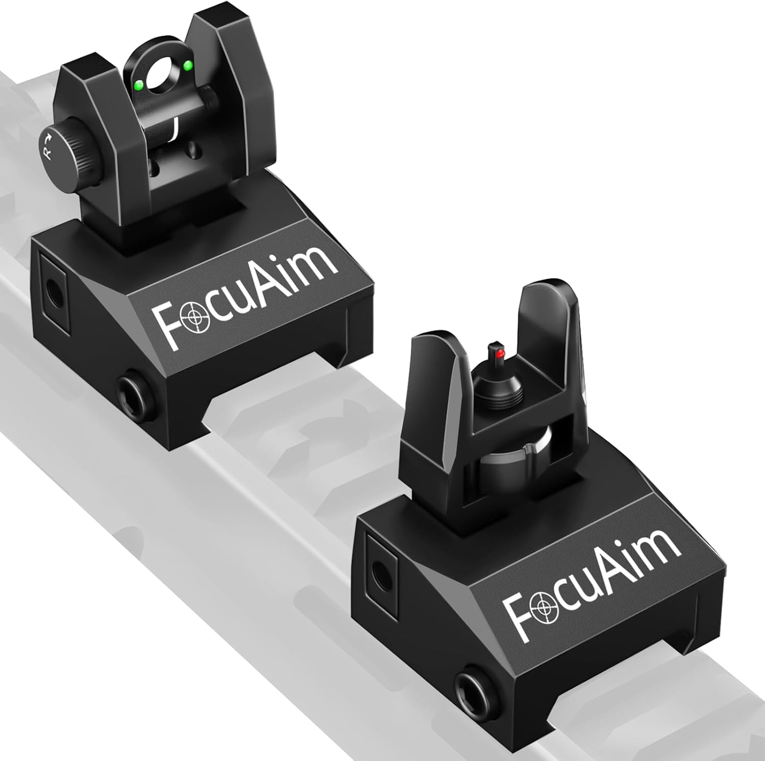 R2 Iron Sights, Fiber Optic Flip Up Iron Sights for Picatinny Rail, Flip Up Front and Rear Backup Sights with Red and Green Dot, Tool-Free