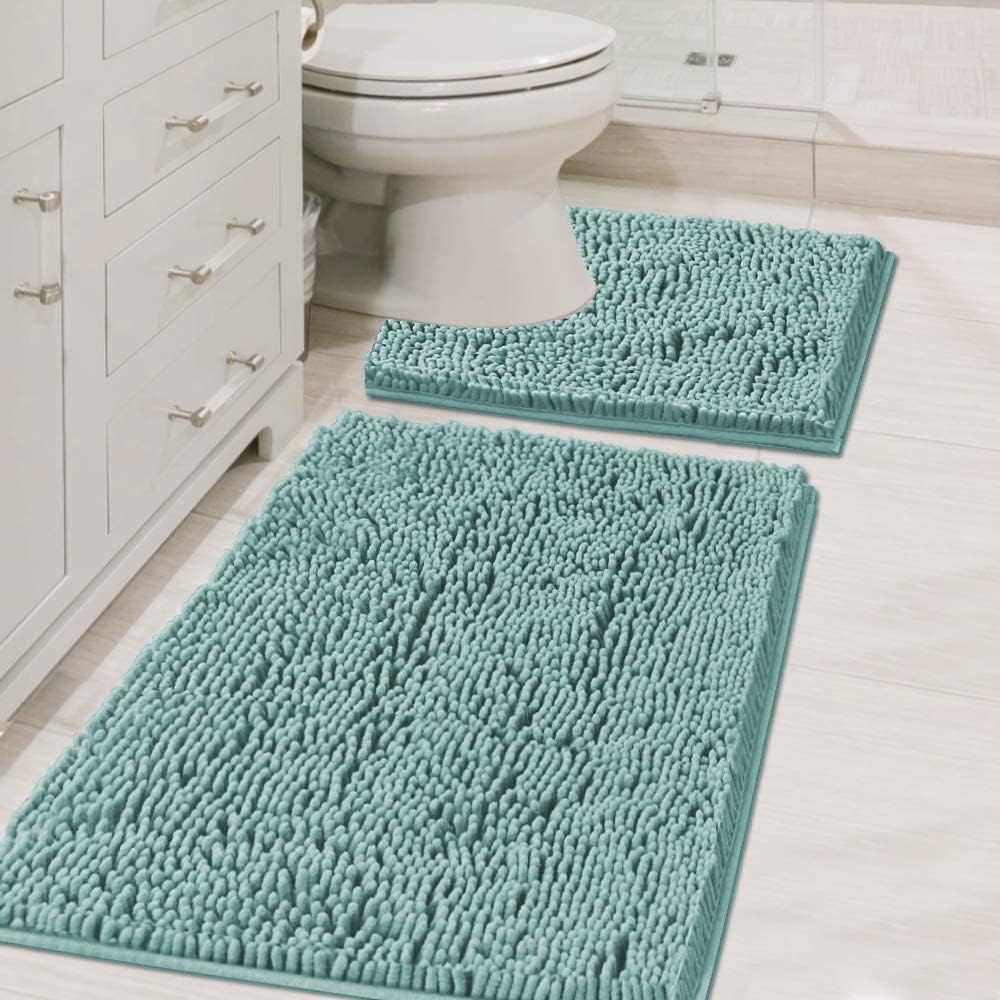 H.VERSAILTEX Juego de 2 alfombras de baño de felpilla lanuda original, 20 x 20 pulgadas, cuadradas, en forma de U, contorneadas y alfombras de 32 x