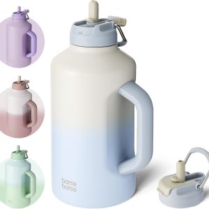 BOTTLE BOTTLE Botella de agua aislada de 64 onzas con popote y tapa de doble uso, botella de agua deportiva de acero inoxidable con asa al vacío de BOTTLE BOTTLE Botella de agua aislada de 64 onzas con popote y tapa de doble uso, botella de agua deportiva de acero inoxidable con asa al vacío de