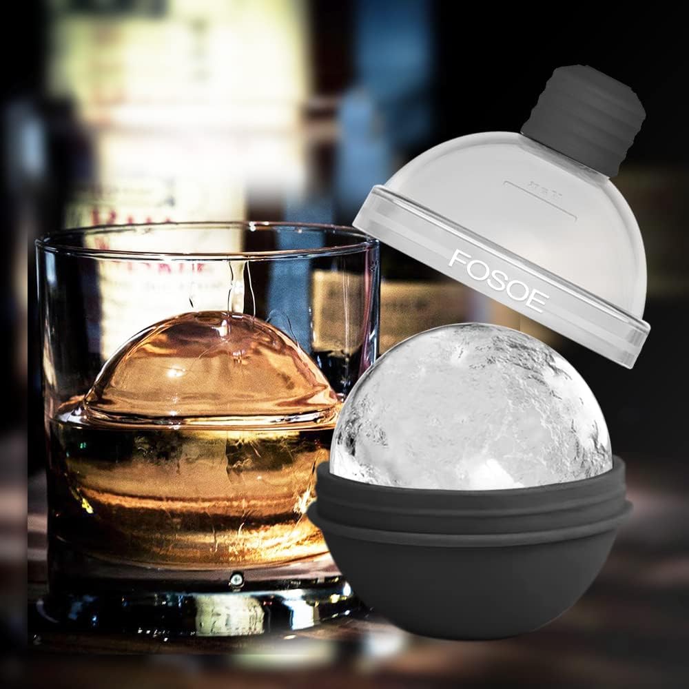 Moldes de silicona para bolas de hielo para whisky, juego de 4 fabricantes redondos con tapas para cócteles, bourbon y bebidas
