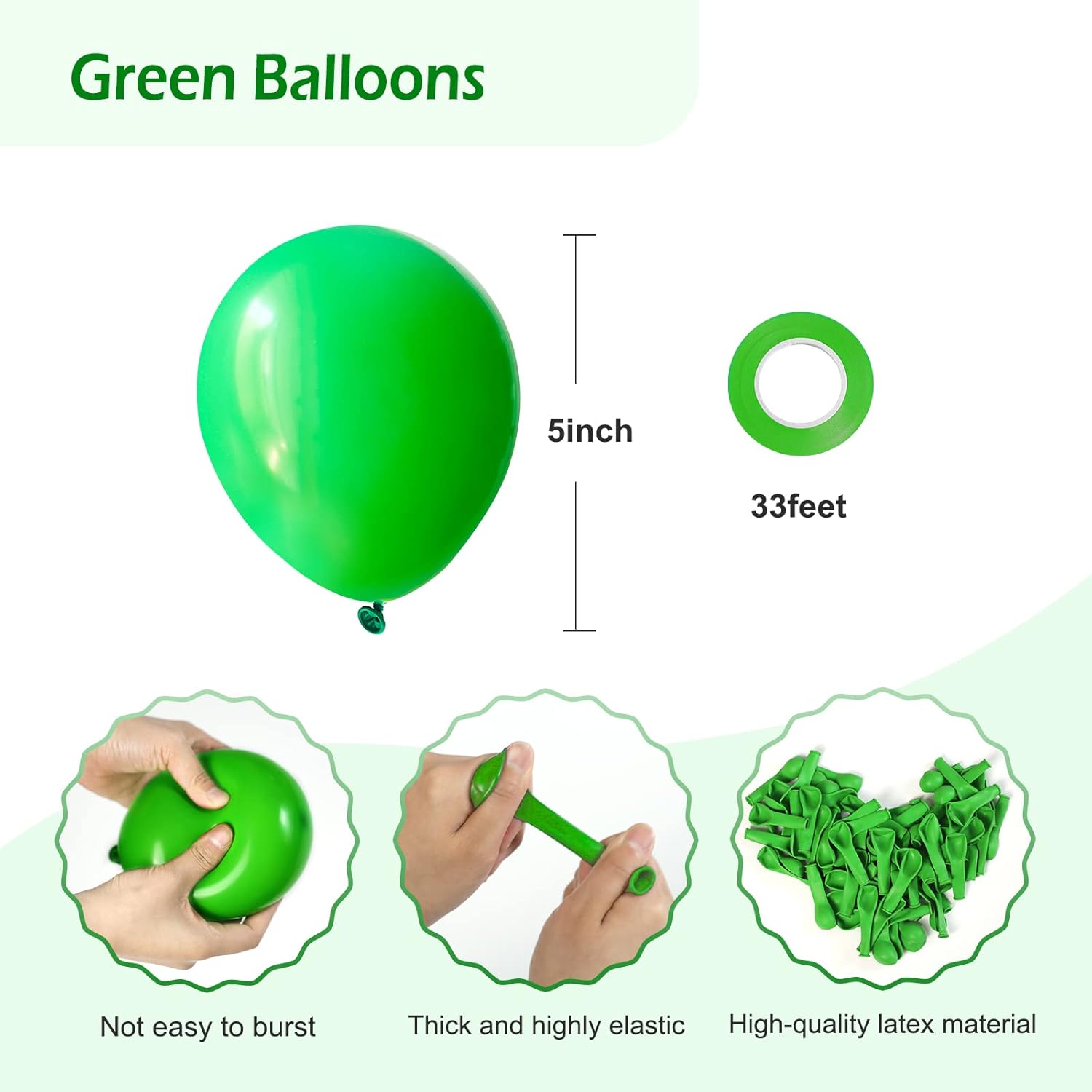 120 globos verdes de 5 pulgadas, pequeños globos de látex verde para fiesta, calidad de helio, para cumpleaños, graduación, baby shower, decoración