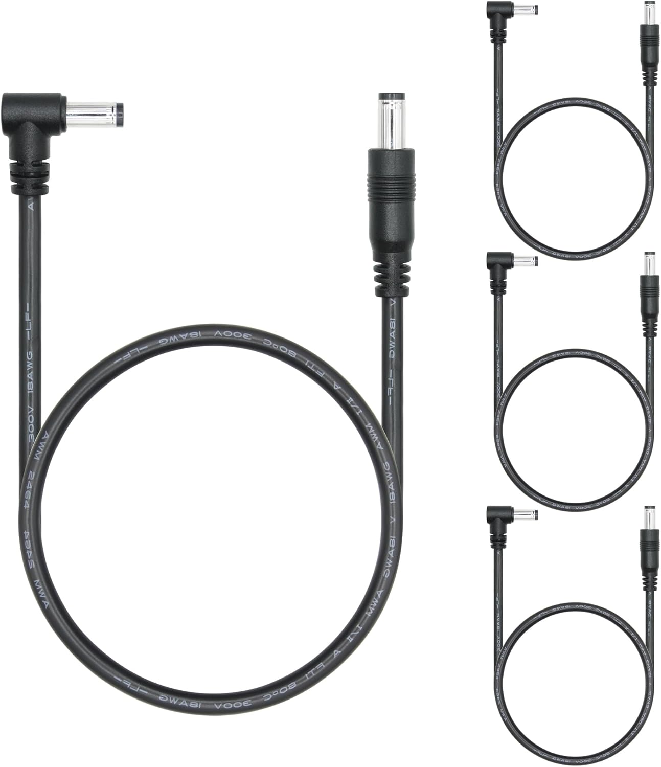 4 cables de extensión CC macho a macho de 1.6 pies, 18 AWG, 90 grados CC, 0.217 in x 0.083 in, adaptador de conector de cable de alimentación de 12