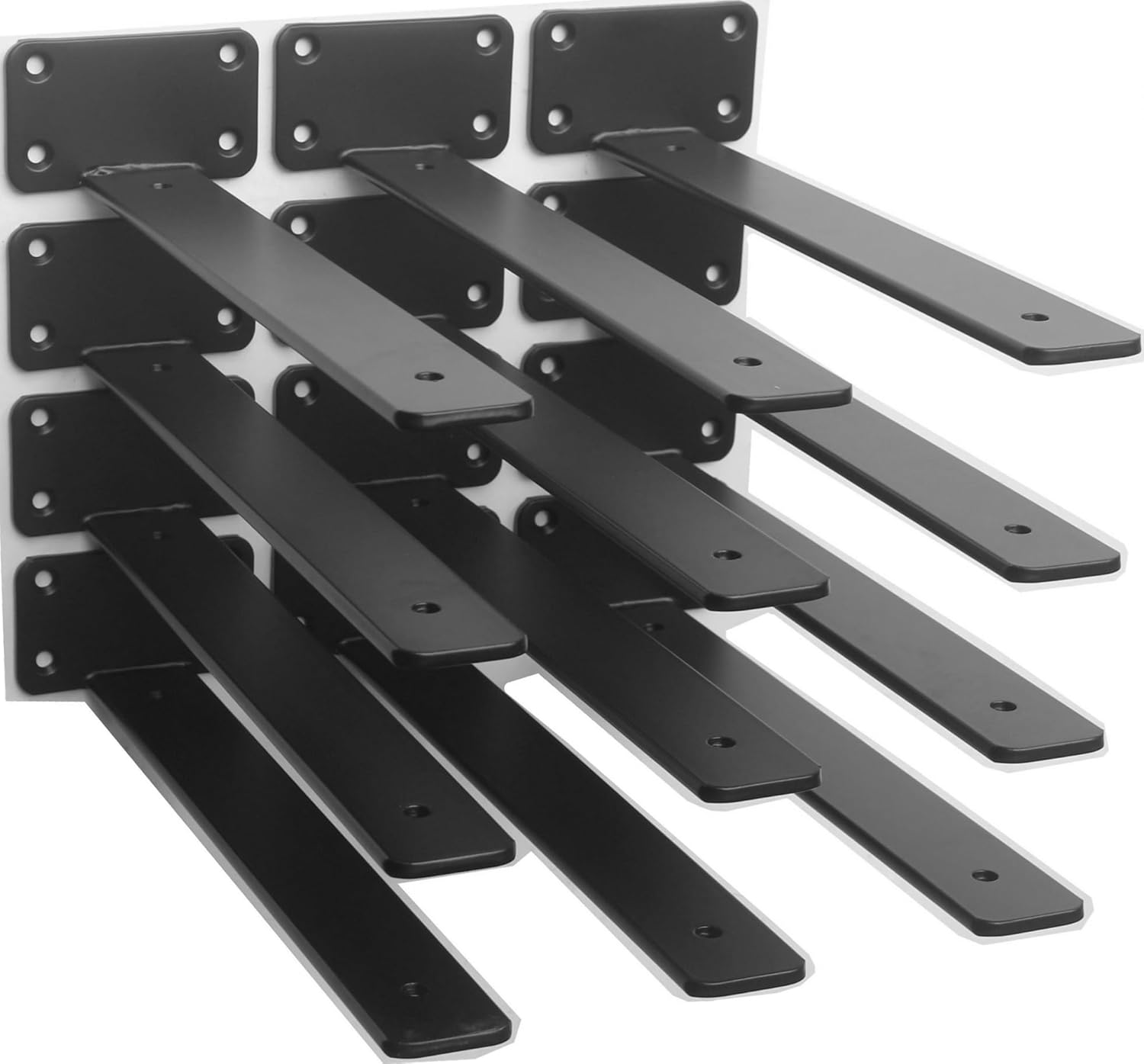 Paquete de 24 soportes de estante en L ocultos negros de 10 pulgadas (15 pulgadas de grosor), soporte de estante de metal, soporte de estante