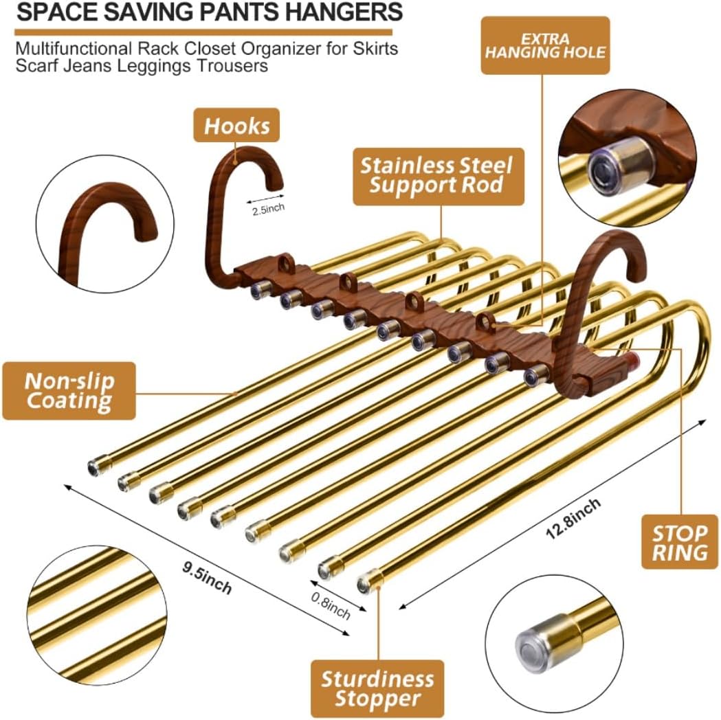 Perchas para pantalones que ahorran espacio de 9 capas plegables para pantalones, multifuncional, actualizado, organizador de jeans para armario,
