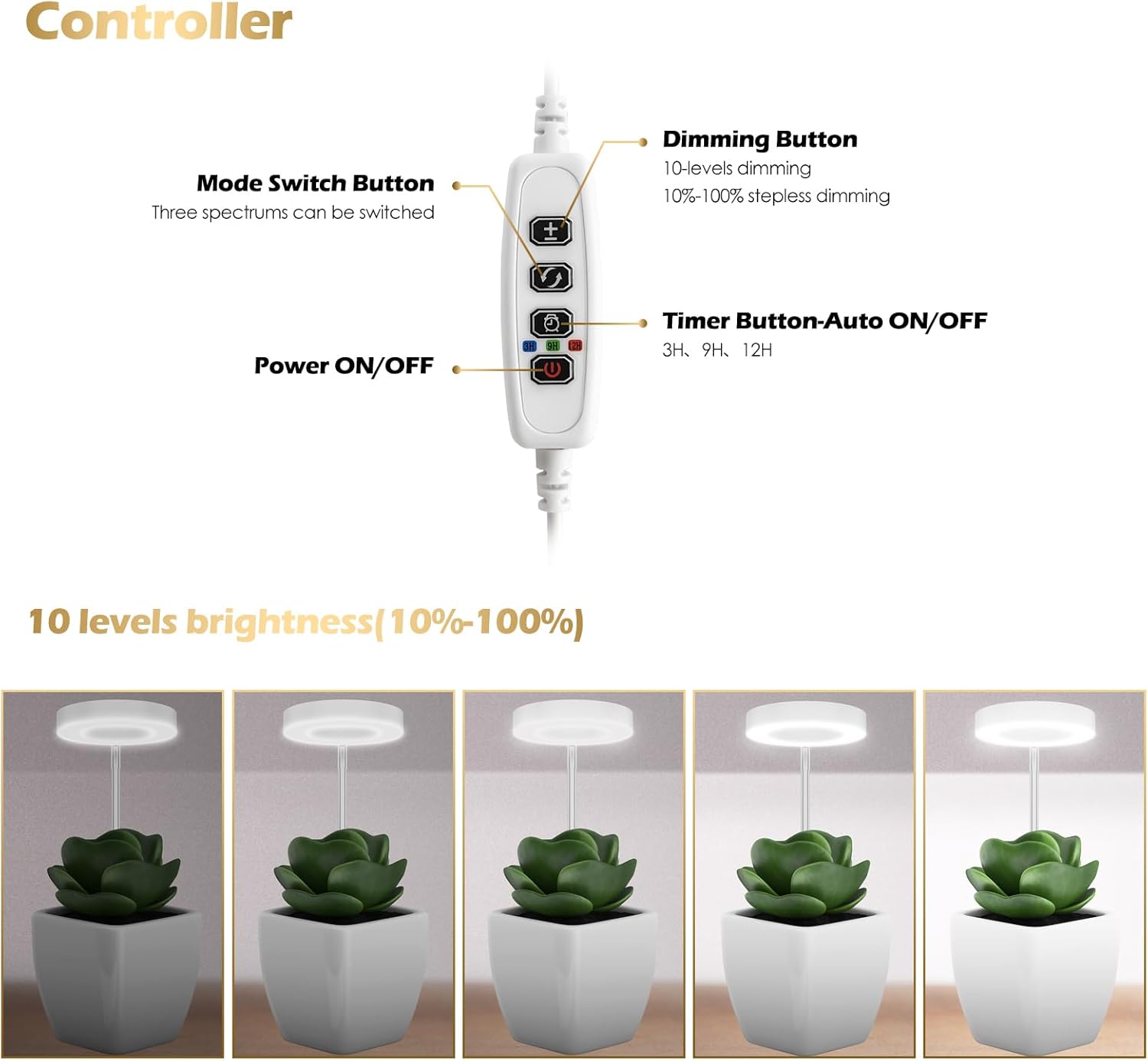 GLOWRIUM Luces de cultivo para plantas de interior, luces de espectro completo con clip, altura ajustable y modo de 3 espectros, temporizador