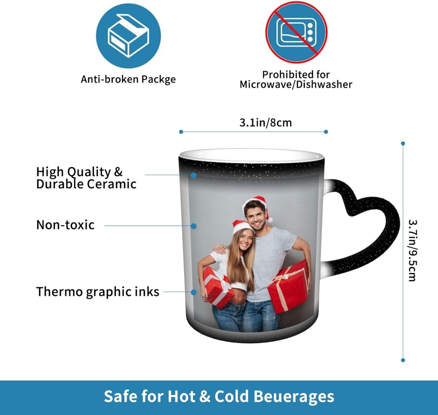 Taza mágica personalizada, taza de café con foto personalizada que cambia de color, con mango en forma de corazón, taza de cerámica, regalo para