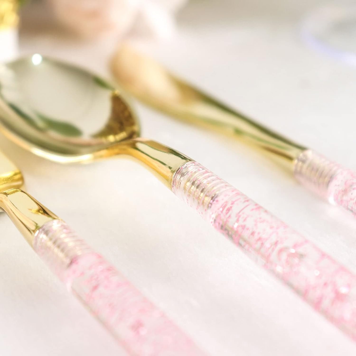 Efavormart – Juego de cubiertos desechables de 8 pulgadas, color oro rosa con purpurina, cubiertos de plástico para bodas, eventos y banquetes