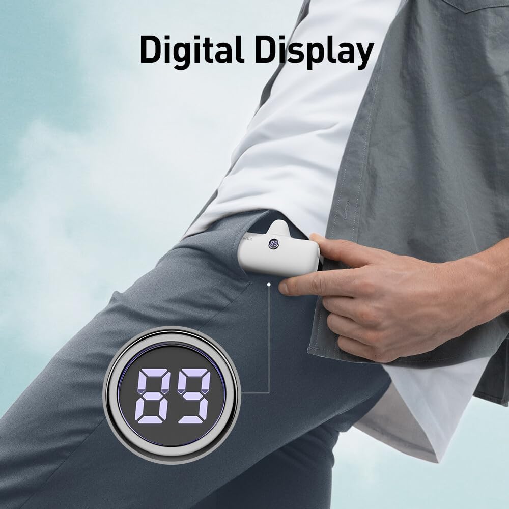 iWALK Cargador portátil de 4800 mAh, 20 W, USB C, batería de carga rápida pequeña con pantalla LED compatible con iPhone 15, 15 Plus, 15 Pro, 15 Pro