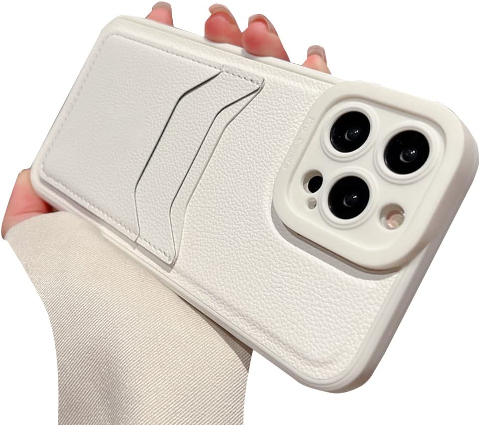 Casechics Funda compatible con iPhone, piel sintética, con ranura para tarjeta de crédito, cartera, protección para lente de cámara, a prueba de