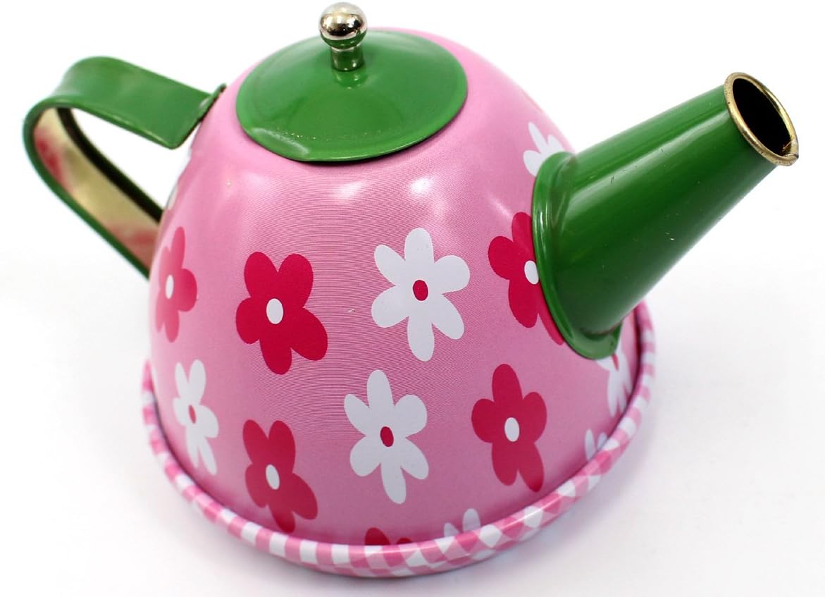 PowerTRC Flower Springtime Children’s Kid’s Full Metal Durable Pretend Play Toy Tea Set w Cups, Tea Pot, Plates, Tray