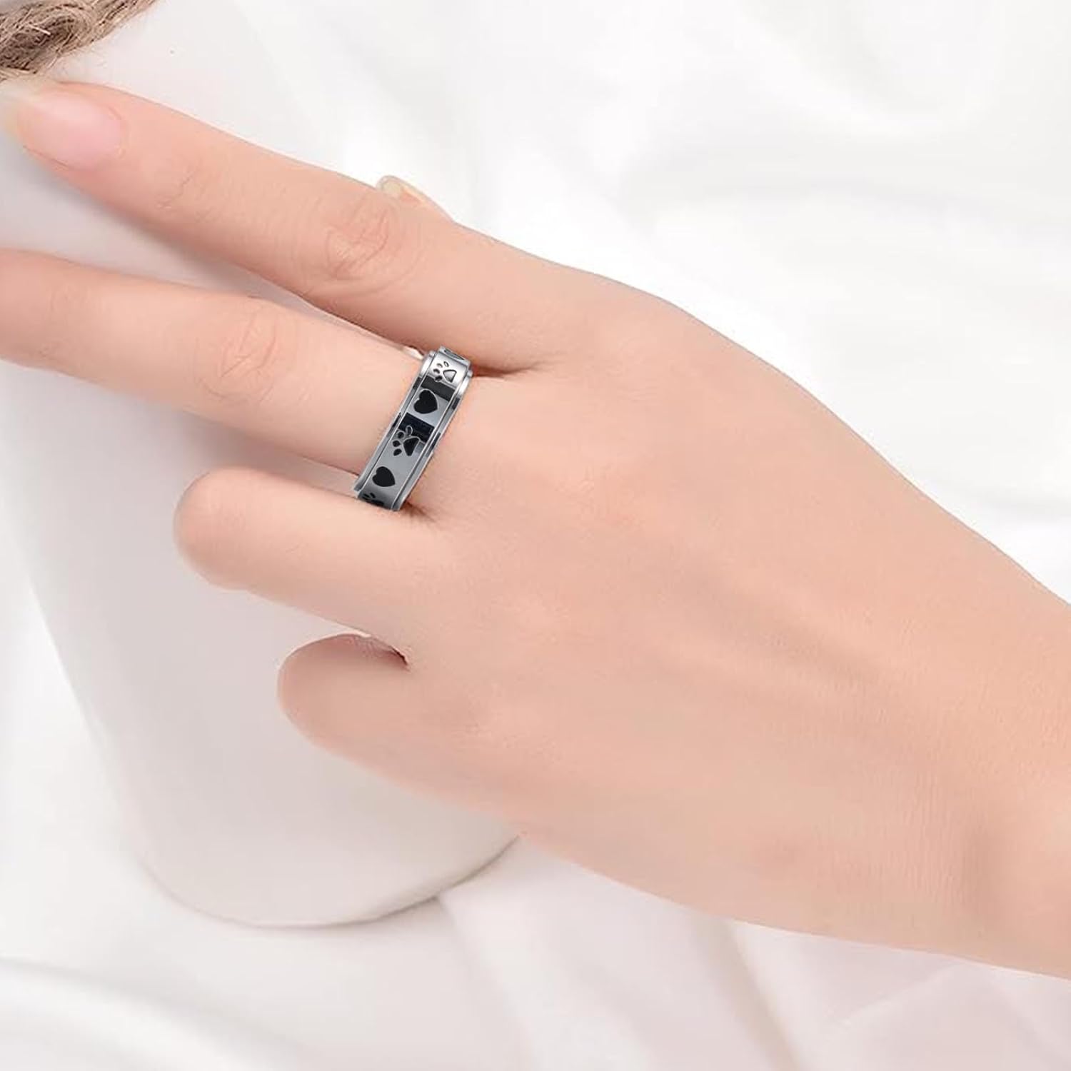 LYTTMAB Keep Pawstive Ring Anxiety Ring for Women Spinner Ring For Girl Boy, Animal Dog Paw Ring Titanium Stainless Steel Fidget Ring Men Women