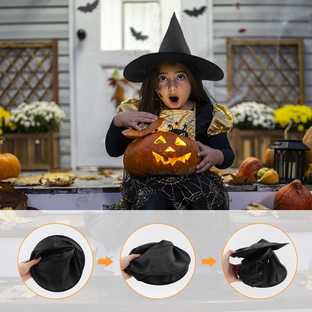 EMVANV Juego de 2 sombreros de escoba de bruja de Halloween, sombreros negros de bruja de Halloween, escobas de bruja de Halloween desmontables,