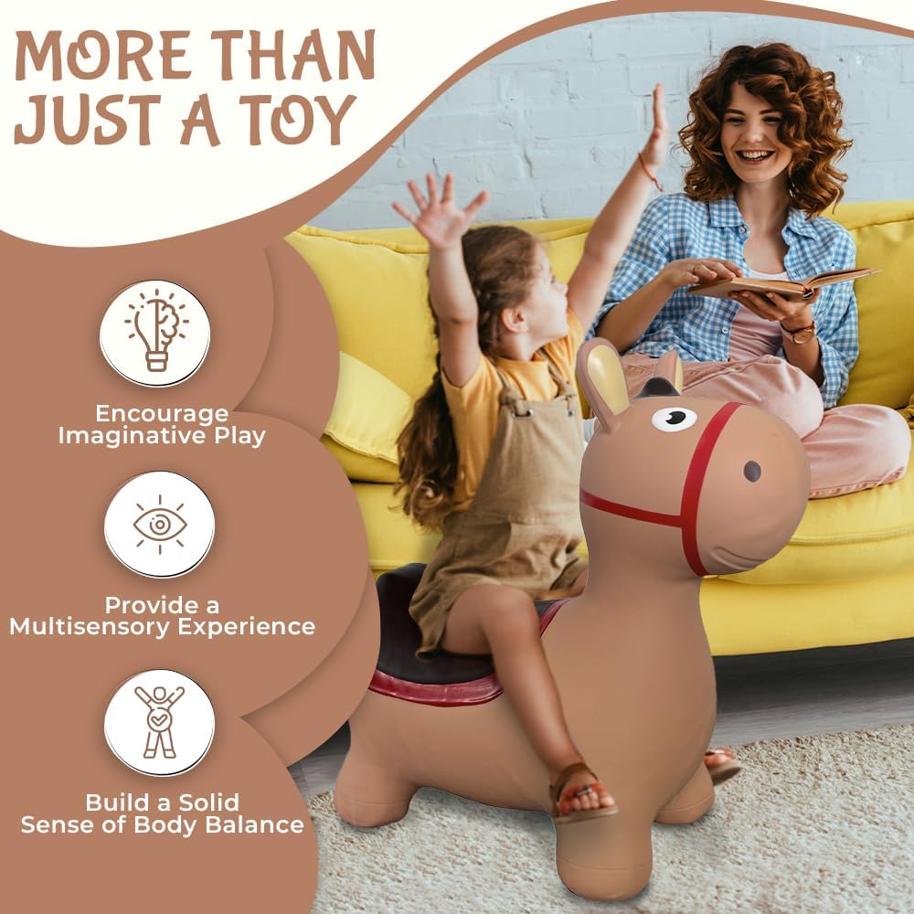 Juguete inflable con bomba para niños pequeños Brown Donkey Bounce & Ride-on