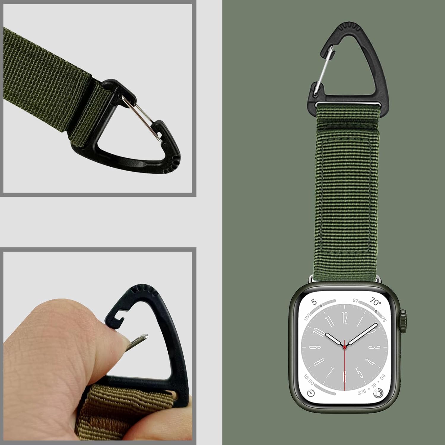 Nylon Strap Compatible with Apple Watch Fob Clip Holder Carabiner Military Tactical Band