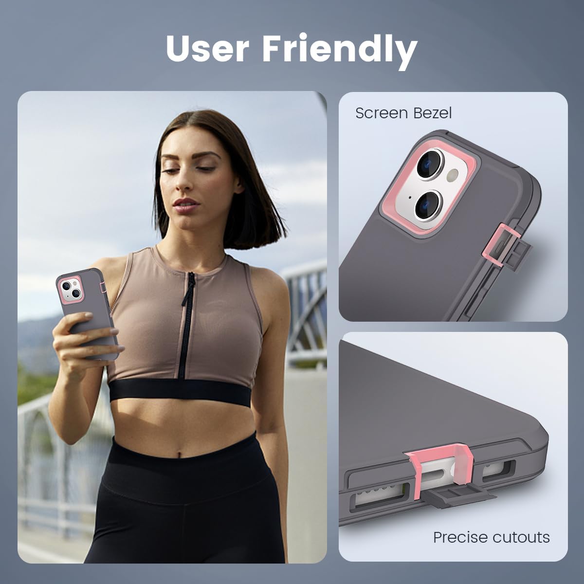 CAFEWICH Funda compatible con iPhone 15 de 6.1 pulgadas, funda para teléfono 14, resistente defensor de 3 capas, resistente a prueba de golpes,