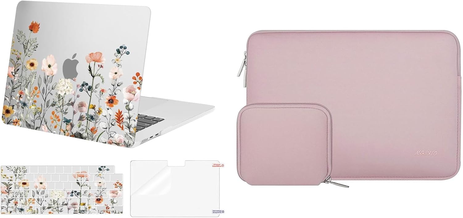 MOSISO Funda compatible con MacBook Air de 15 pulgadas 2023 A2941 M2, funda rígida de plástico con flores de jardín, bolsa de neopreno, cubierta de