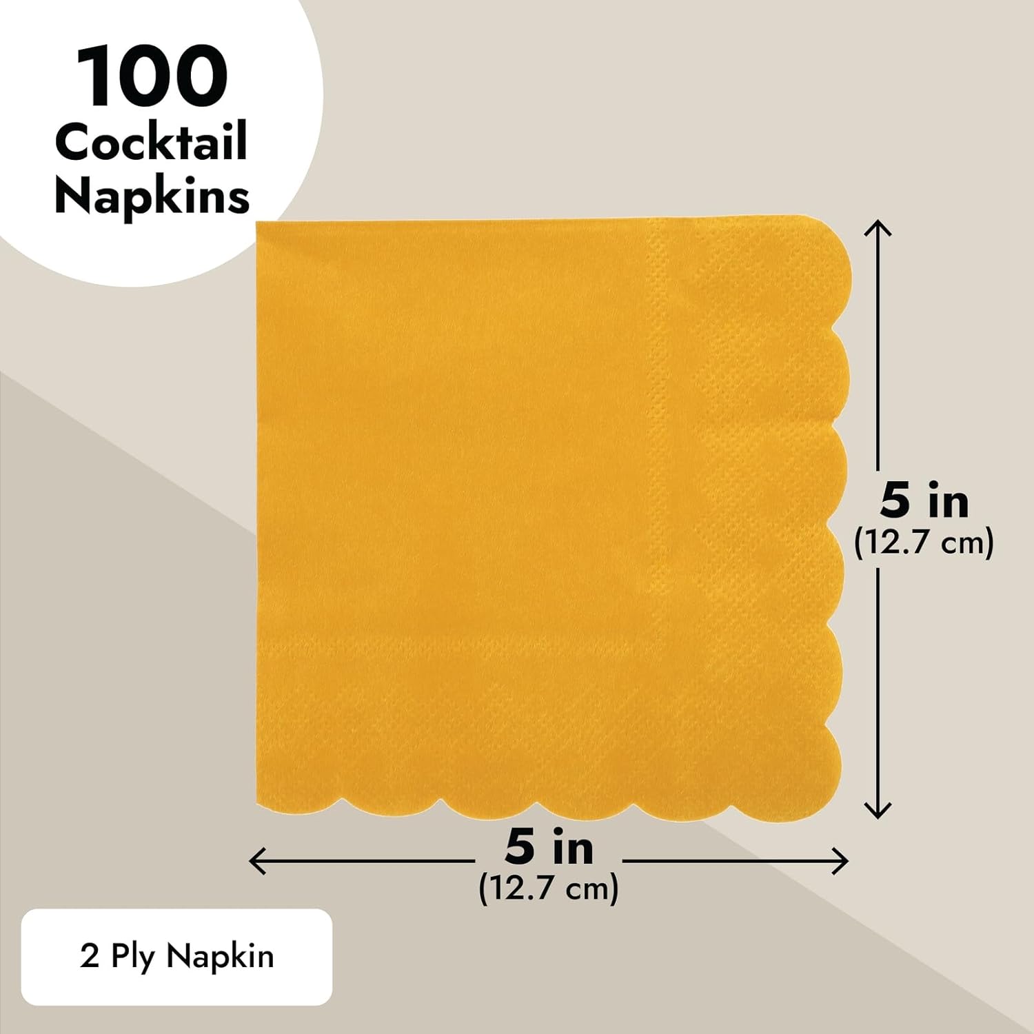 Juvale Paquete de 100 servilletas de papel amarillo mostaza, servilletas de cóctel festoneadas, desechables para bodas, fiestas de cumpleaños (5 x 5