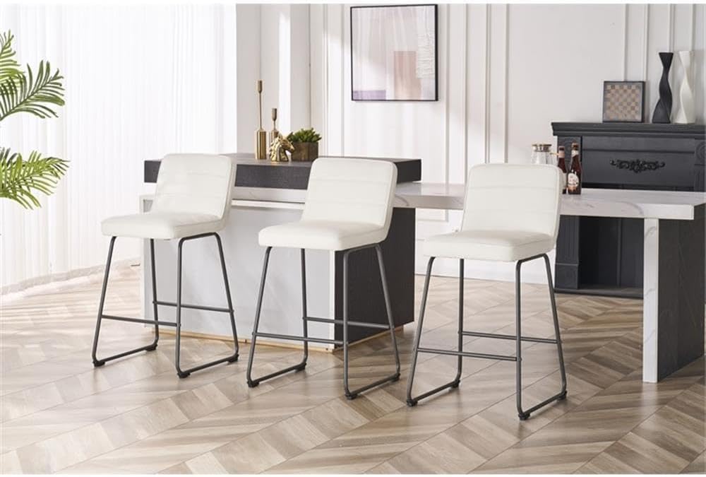 Home Lakeview – Juego de 3 taburetes de bar de piel sintética, modernos taburetes de bar de altura de mostrador con cojín de asiento grueso y