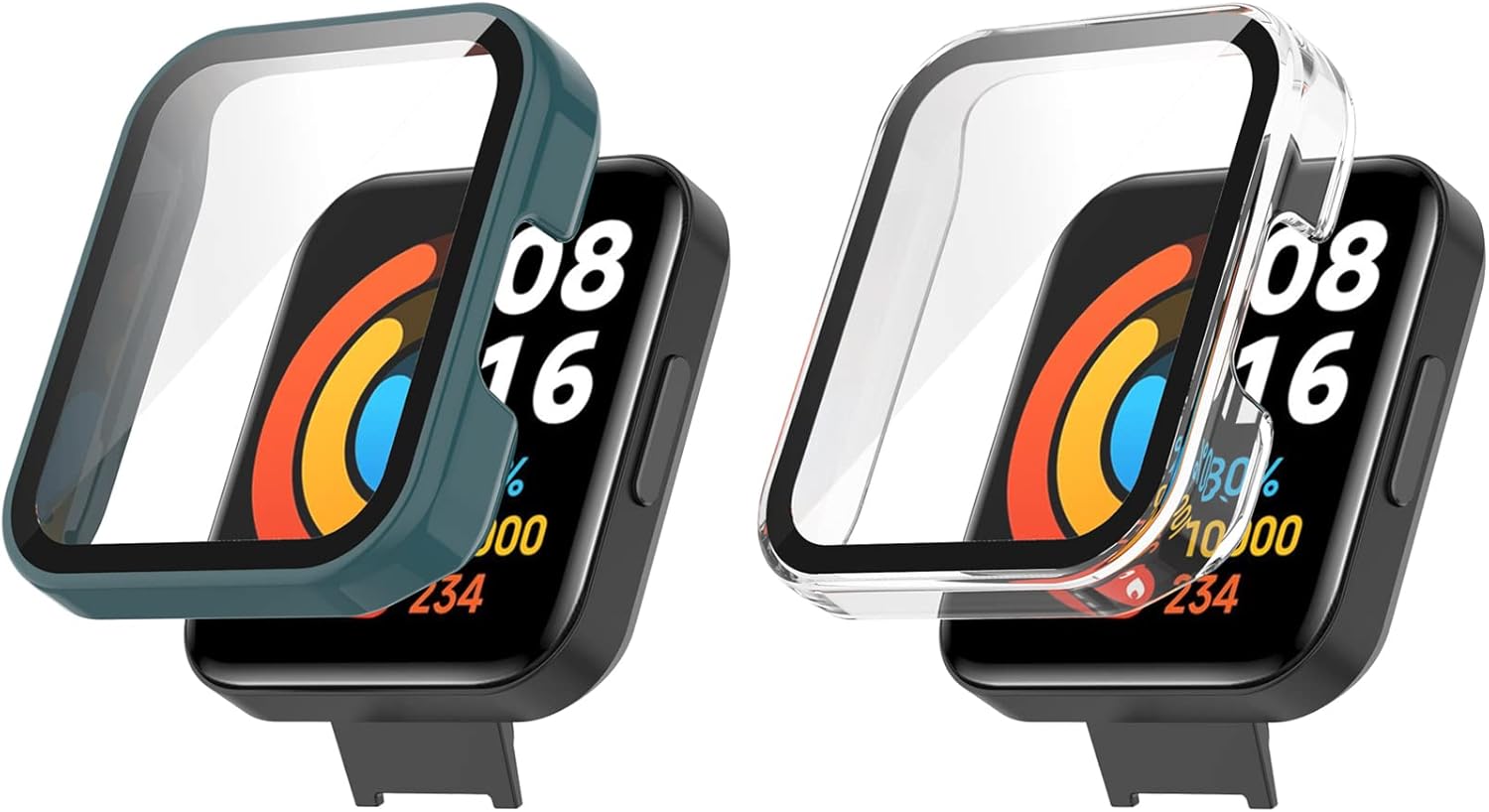 Paquete de 2 fundas protectoras de pantalla compatibles con Redmi Watch 2 Lite, accesorios de policarbonato de vidrio templado, resistente a los