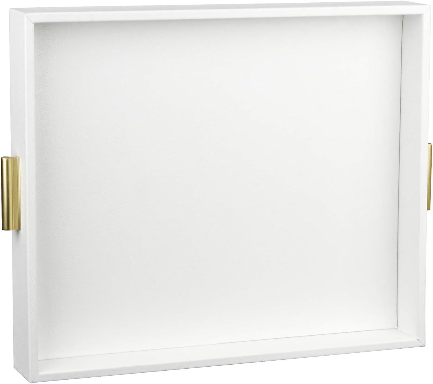 HofferRuffer Bandeja extra grande con asas, elegante bandeja decorativa de piel sintética para mesa auxiliar, otomana, mesa consola (bandeja blanca