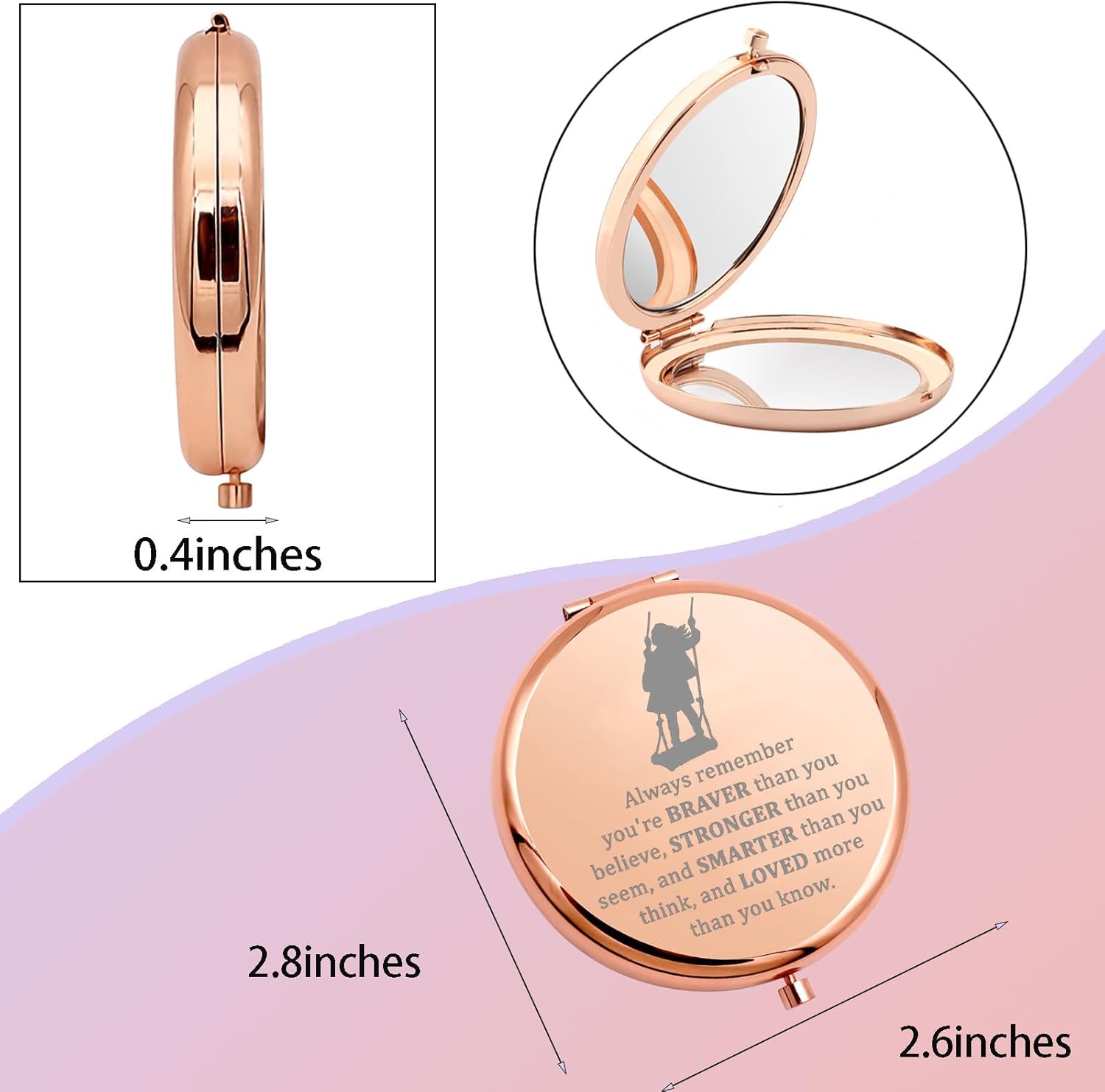 WSNANG Espejo de maquillaje compacto musical Broadway para fanáticos del teatro musical, regalo You are Braver Stronger Smarter Than You Think