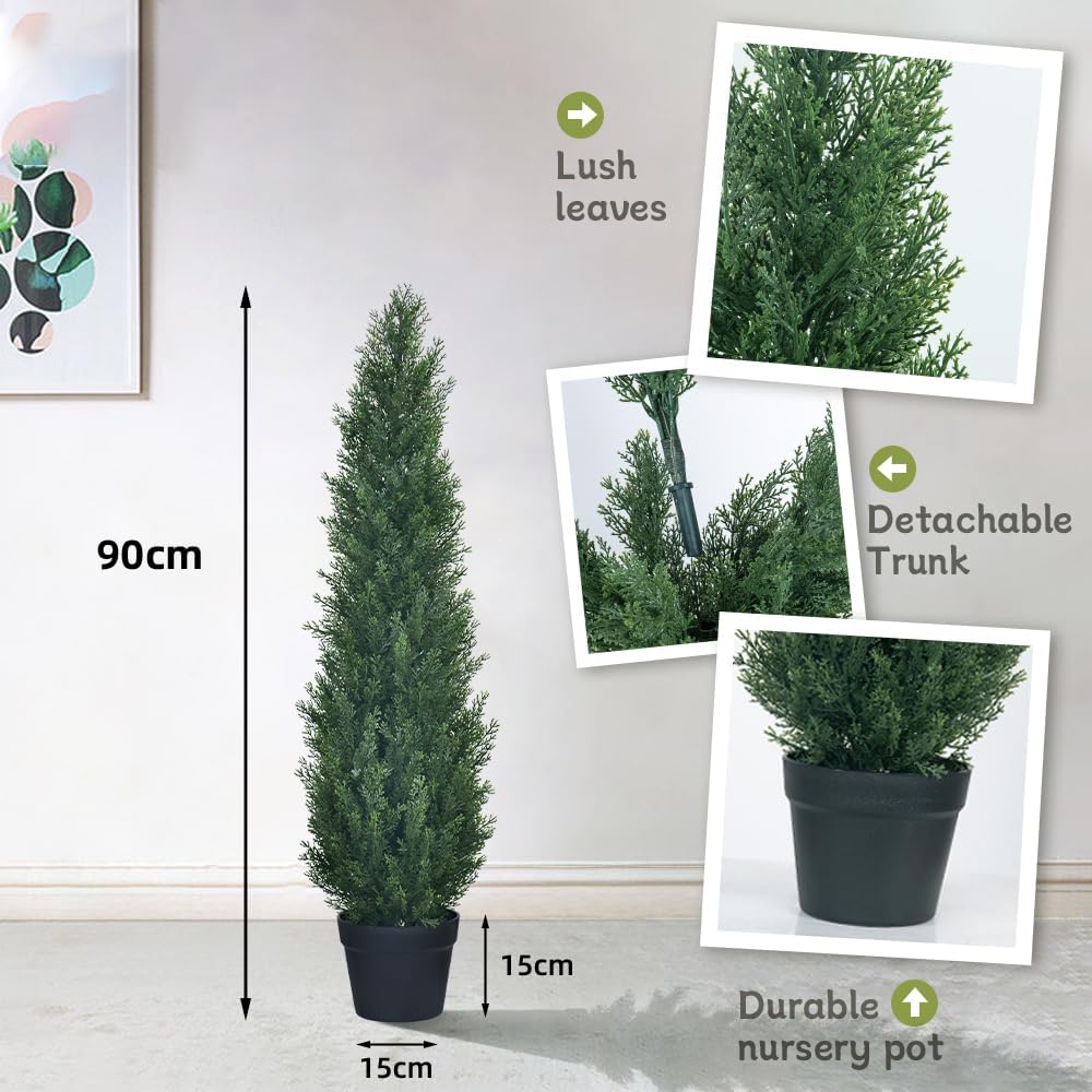 Árboles topiarios artificiales de cedro de 3 pies, árboles de ciprés topiario de boj falso, plantas en maceta, plantas artificiales arbustos para el
