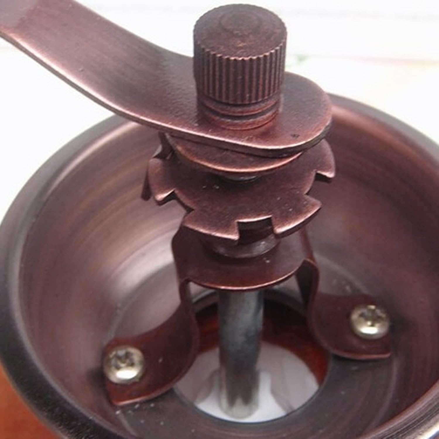 Molinillo de café manual antiguo, molinillo de grano de café vintage de mano con rebabas cónicas de madera, molinillo de café de 4 x 4 pulgadas,