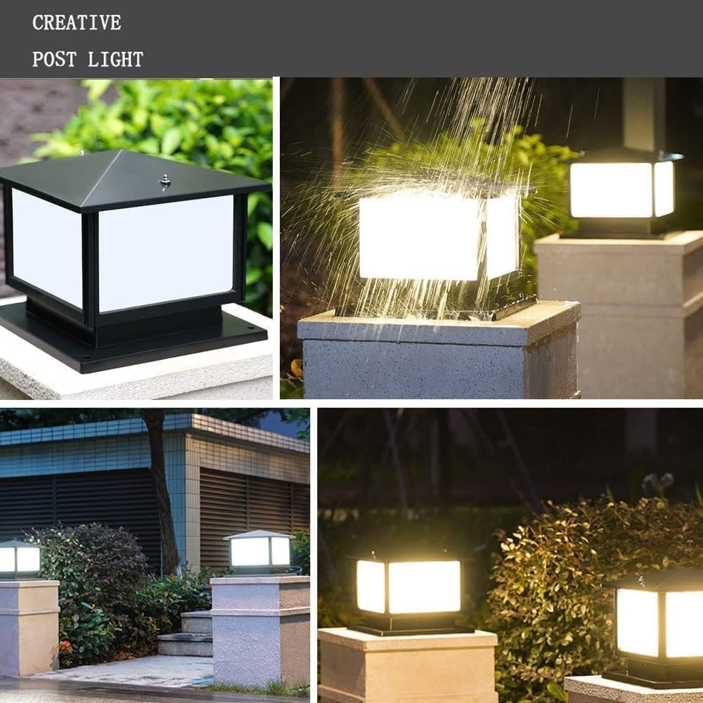 Luz de columna para exteriores, impermeable, IP65, luz de pilar, luz de poste exterior, farol de poste de aluminio negro, valla de vidrio, pedestal
