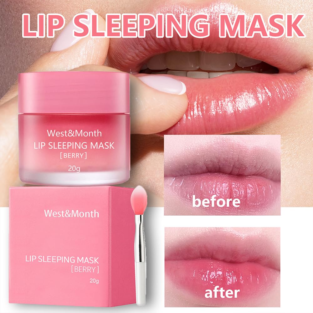 Máscara de labios para dormir, máscara de labios reparadora nocturna, hidratante y prevención exfoliante de labios secos y agrietados, vitamina E