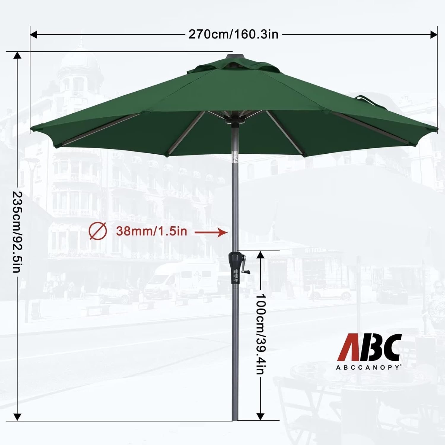 ABCCANOPY Patio Umbrella – Outdoor Fade-Resistant OLEFIN Table Umbrella, Aluminum Pole Market Umbrellas with 8 Sturdy Ribs and Auto Tilt for Patio