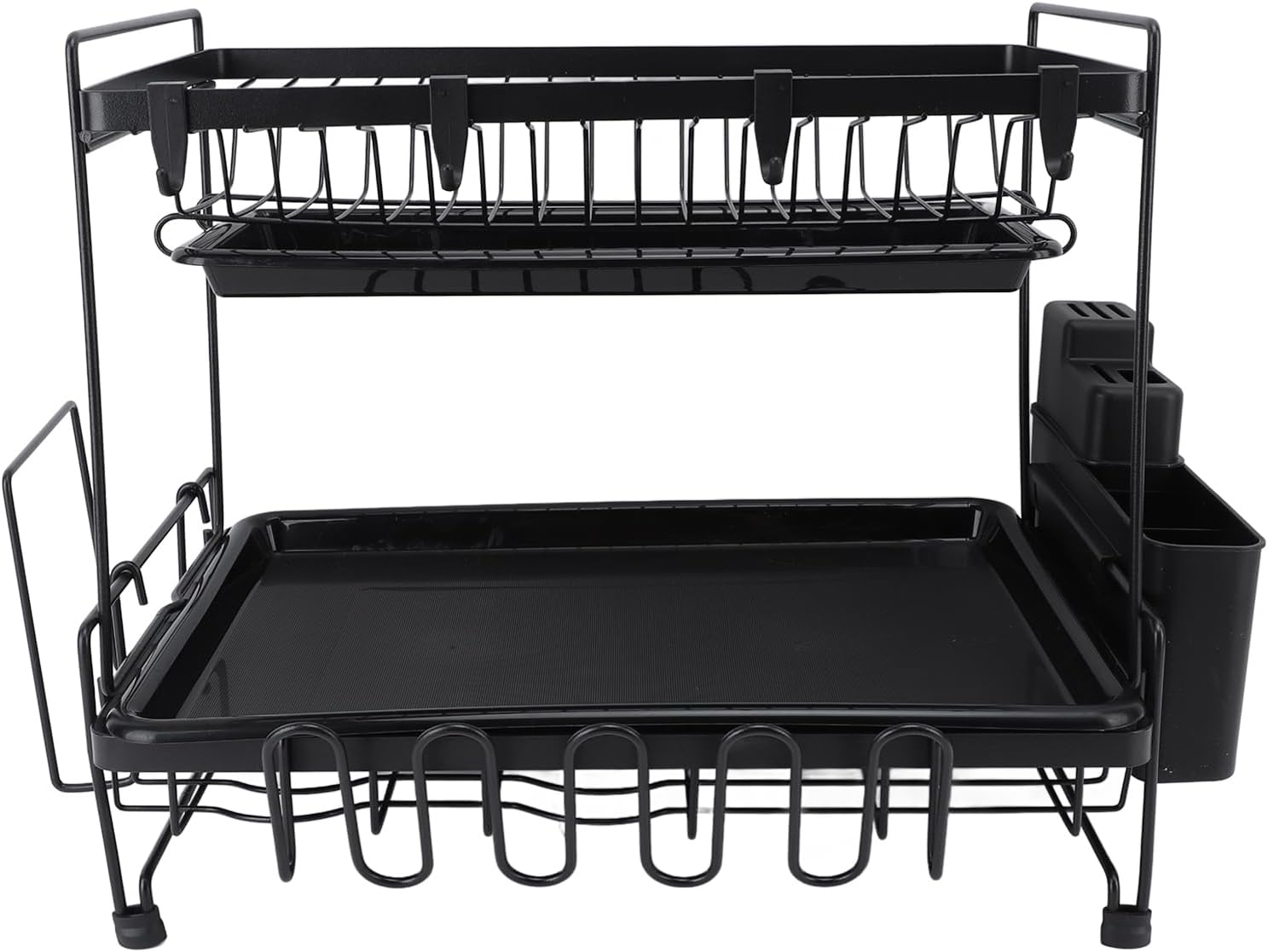 Dish Drying Rack and Drainboard Set, 2 Tier Large Dish Rack, Stainless Steel Dish Drainer for Kitchen Counter with Wine Glass Holder, Counter Plate