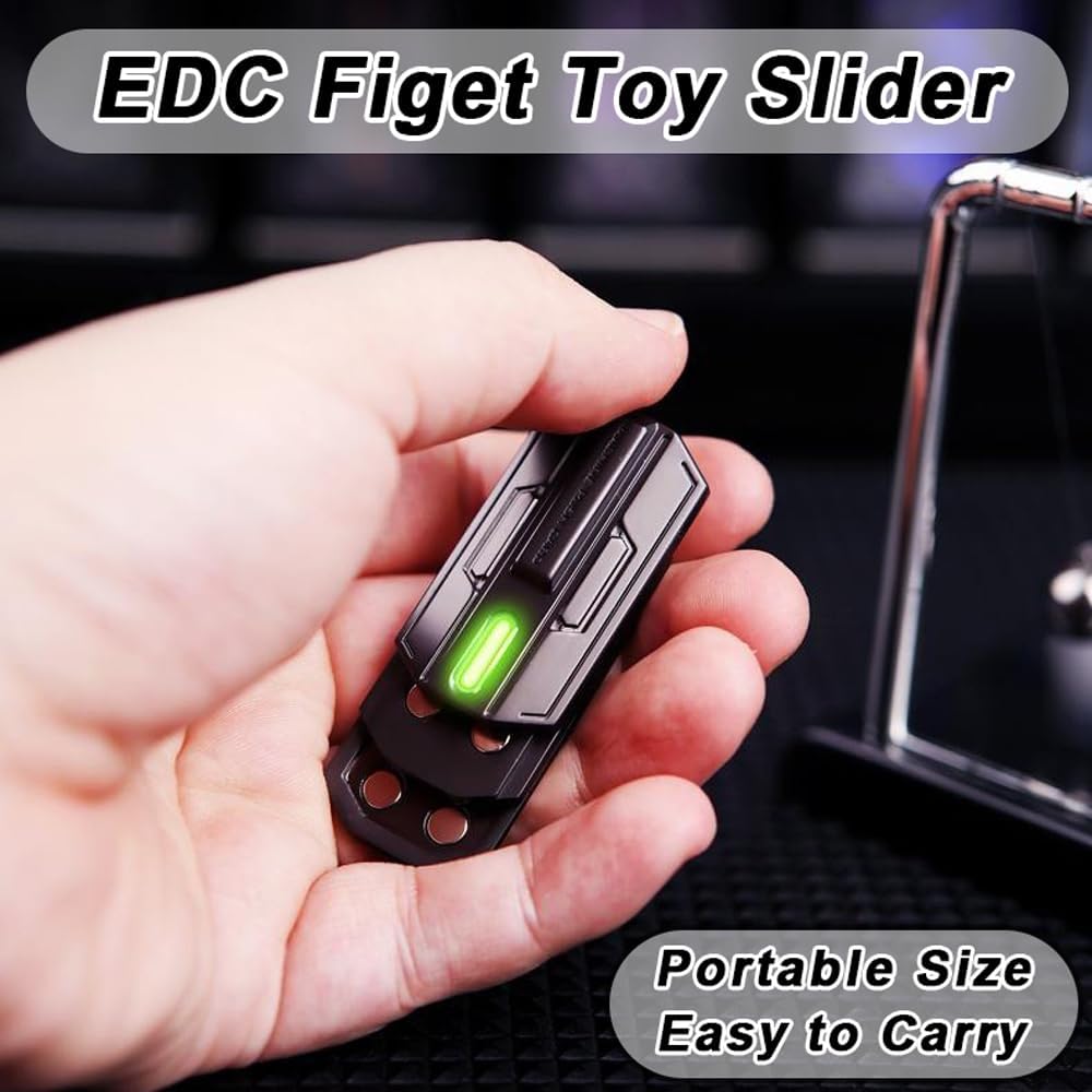 STONESTAR Mecha Fidget Slider, juguete magnético de metal que brilla en la oscuridad, tarjeta de empuje de 3 capas juguetes sensoriales EDC Fidget