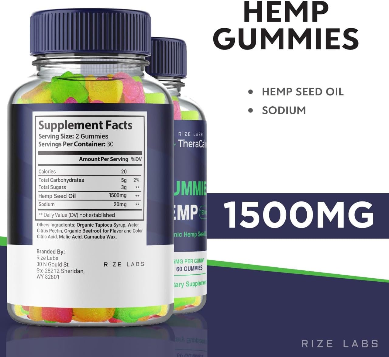 Paquete de 2 gomitas Theracalm, suplemento de fórmula avanzada Theracalm, gomitas de cáñamo Theracalm de mezcla premium, Theracalm máxima fuerza,