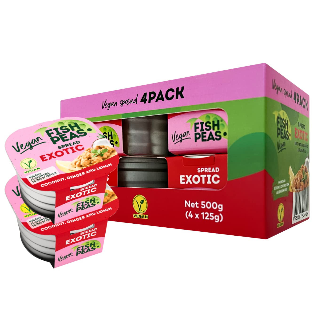 FISH PEAS – Alimento vegano a base de plantas para untar en salsa EXÓTICA con coco, jengibre y limón. Comidas listas para comer a base de plantas,