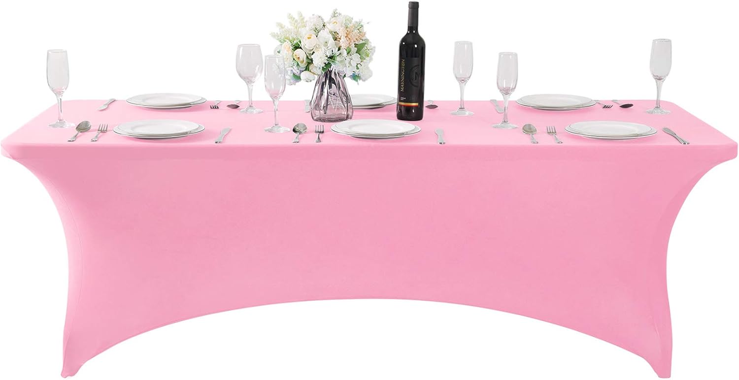 SUPERO Mantel de elastano impermeable para mesa de 6 pies, universal, elástico, para fiestas, banquetes, bodas y eventos, color rosa