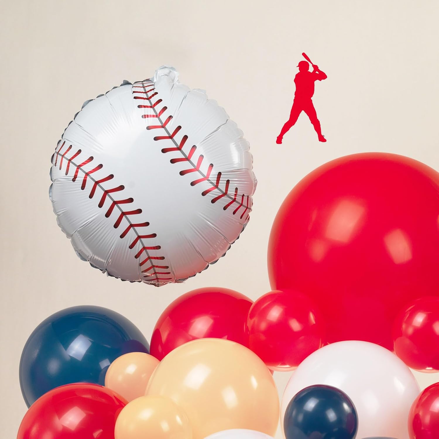 Kit de arco de guirnalda de globos con temática de béisbol, 126 unidades, azul marino, rojo, negro, blanco y almendra con globos de aluminio en