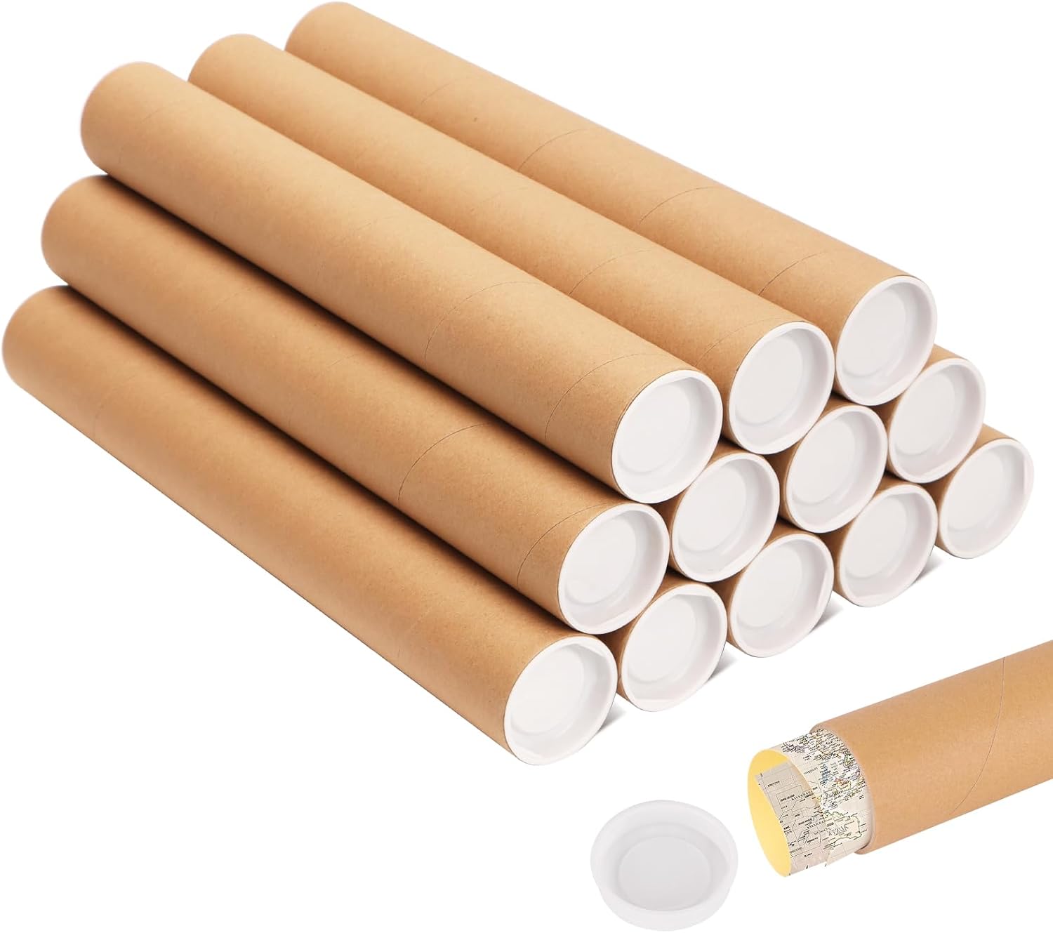 Paquete de 12 tubos de correo con tapas para carteles de embalaje, tubo de cartón de 2 x 15 pulgadas, tubo de póster para correo y almacenamiento de
