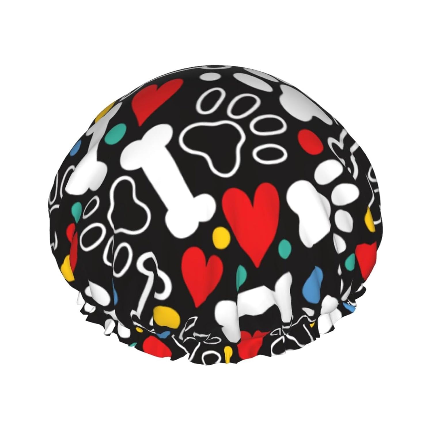 Love Heart Paw Shower Cap Reusable Waterproof,Shower Caps For Women With Double Hair Caps,Bathing Cap Hair Cap For Shower