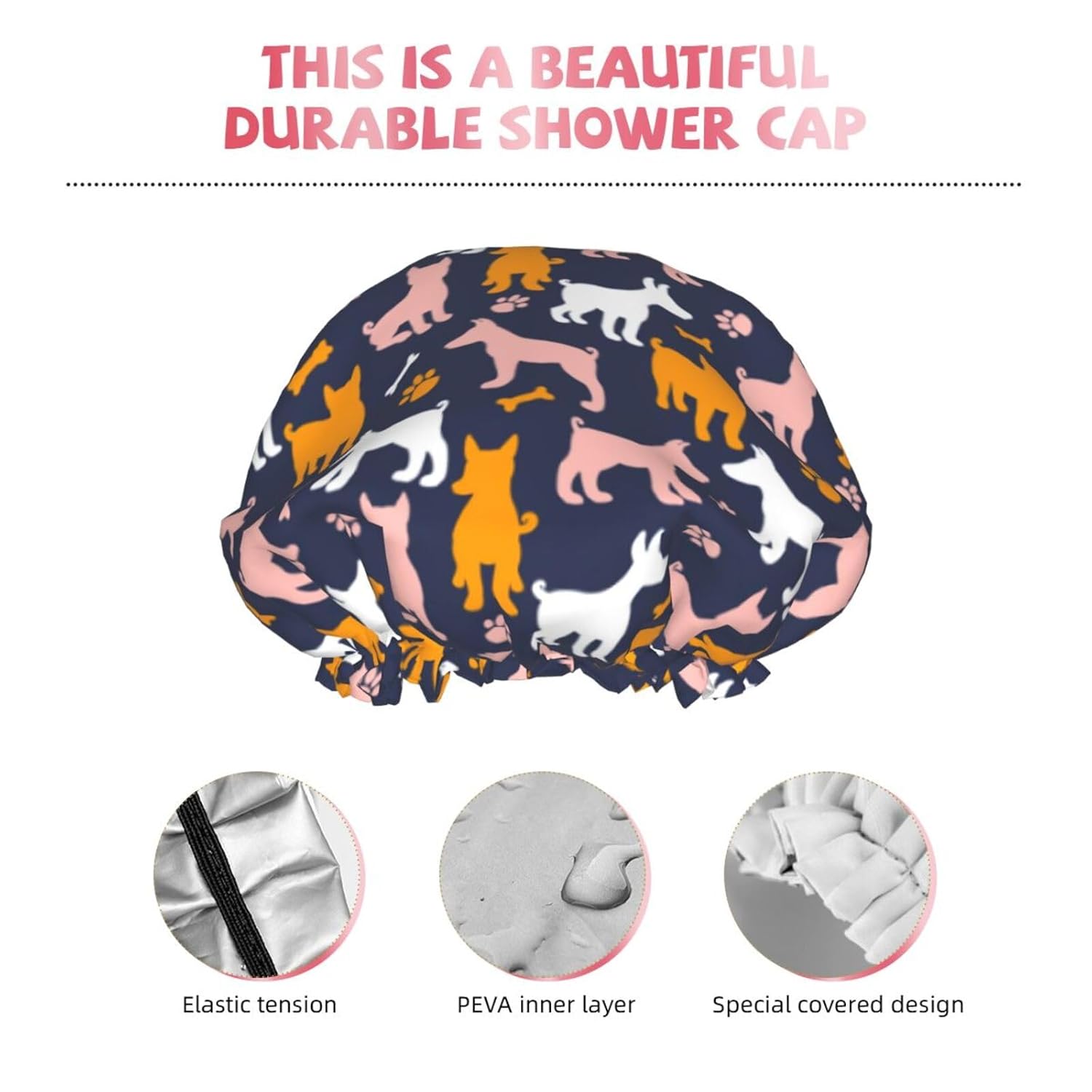 Dog Shower Cap Reusable Waterproof,Shower Caps For Women With Double Hair Caps,Bathing Cap Hair Cap For Shower