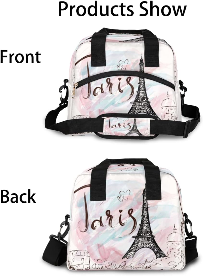 Bolsa de almuerzo con aislamiento térmico de la Torre Eiffel de París, para mujeres, hombres, niñas, niños, romántica bolsa de almuerzo con correa