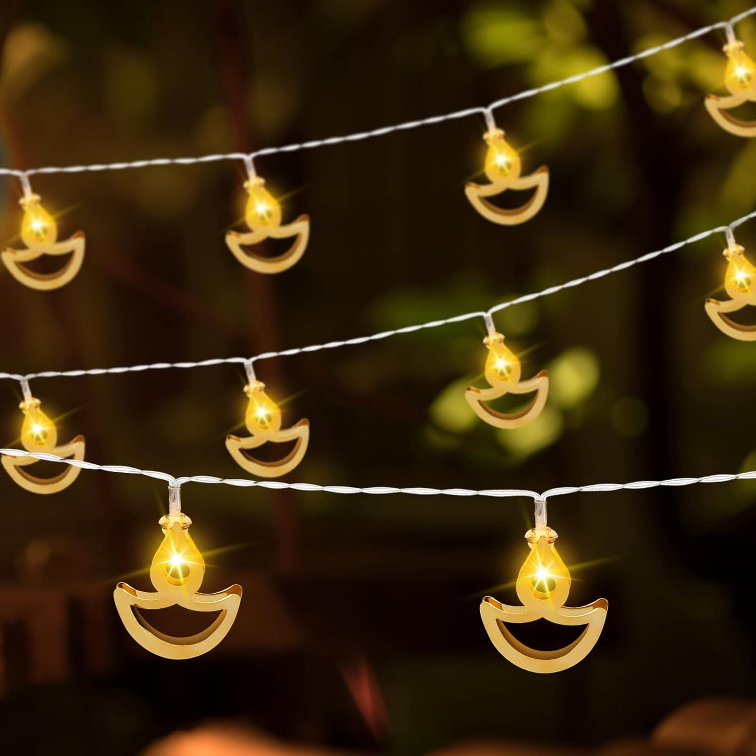 Tarpop Guirnalda de luces Diwali de 5.4 pies, luces decorativas de color blanco cálido, luces LED para festivales, luces de hadas Diya para Diwali,