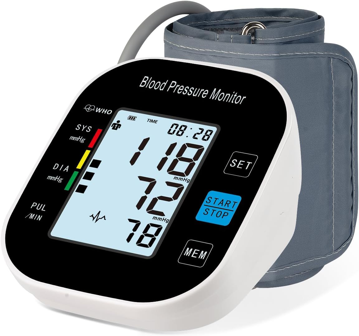 laukum Monitor de presión arterial para uso doméstico máquina automática de presión arterial con gran pantalla retroiluminada, alta precisión para 2