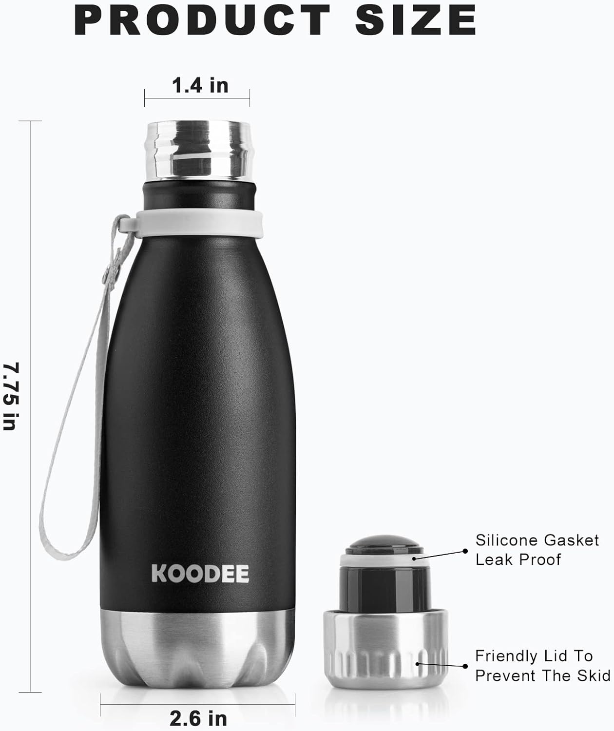 koodee Botella de agua para niños para el regreso a clases, botella de agua de acero inoxidable de doble pared aislada al vacío, paquete de 2,