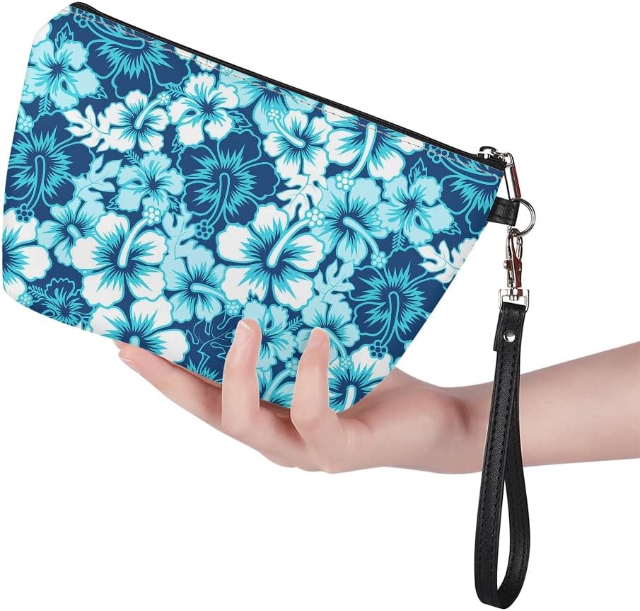 Monedero de flores azules, bolsa de cosméticos de viaje al aire libre, cierre de cremallera, bolsa de maquillaje duradera para mujeres, adolescentes