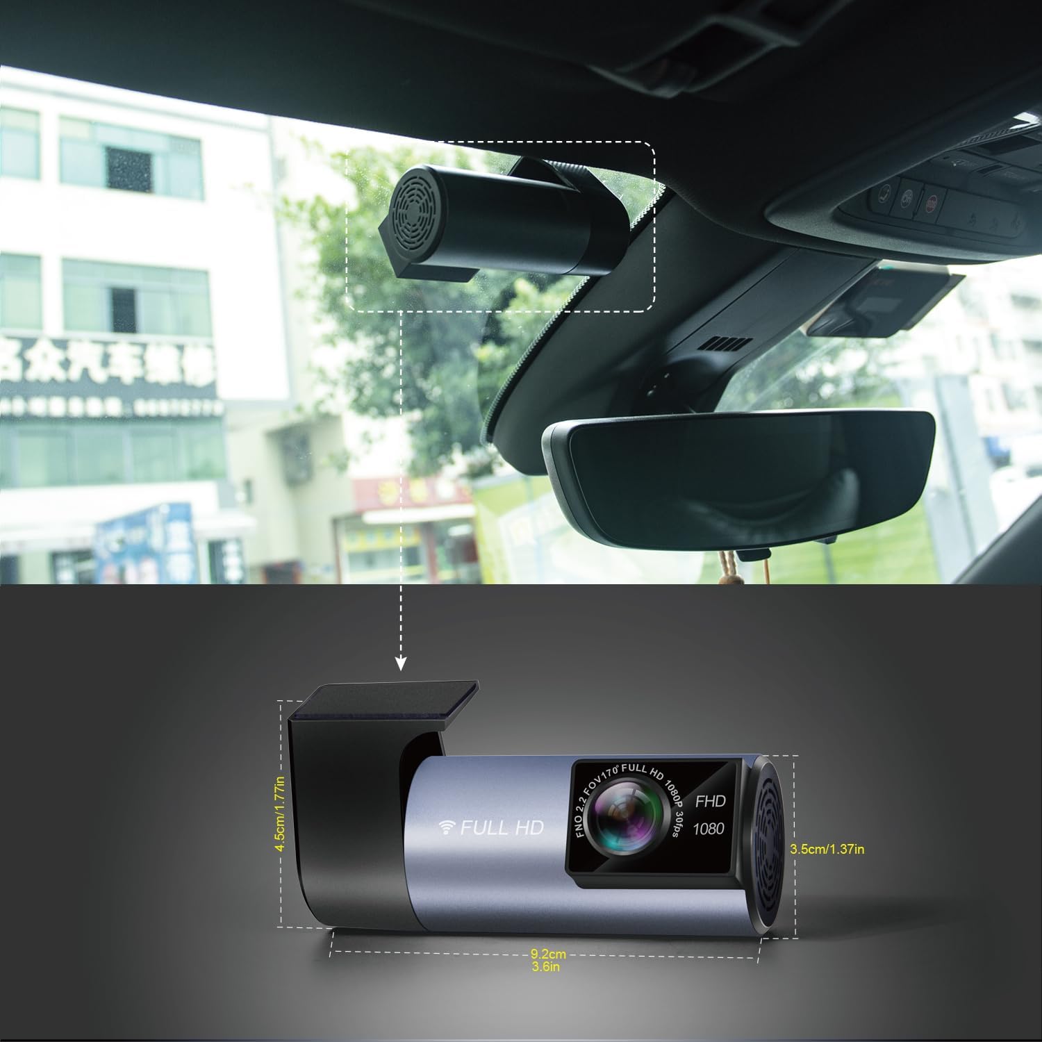 Cámara de tablero de 1920 x 1080P con WiFi GPS integrada para tablero de instrumentos de automóvil con almacenamiento de tarjeta TF de 64 GB, gran