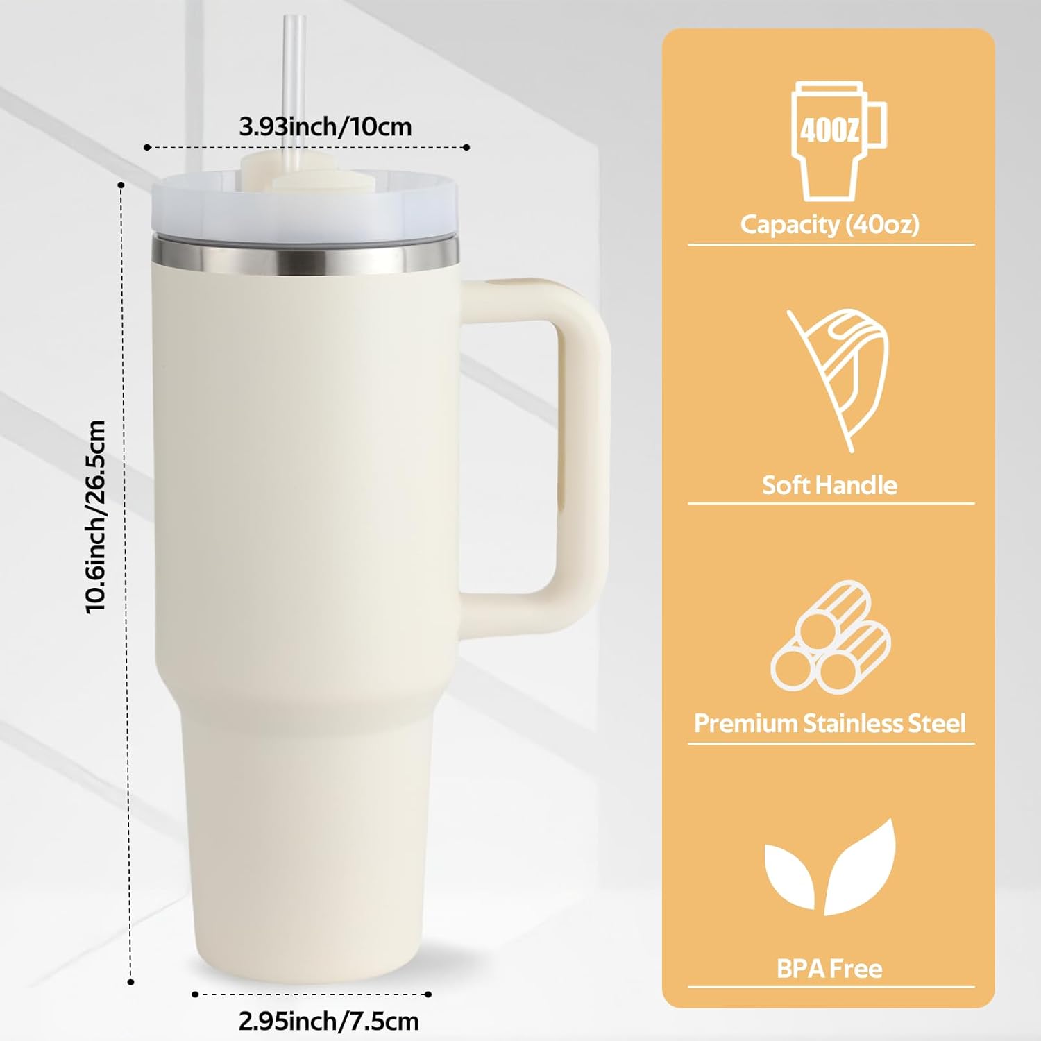 Vaso de 40 onzas con asa y pajita, vaso de acero inoxidable con tapa y pajilla, taza de viaje aislada al vacío, taza de viaje 2 en 1 tapa (pajilla